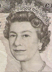 Queen Elizabeth II, current monarch, on a 10-pound note from ENGLAND.